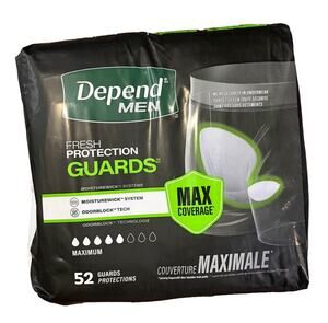 Depend Men Fresh Protection Guards Max Coverage 52 Count Bladder Leak Pads New